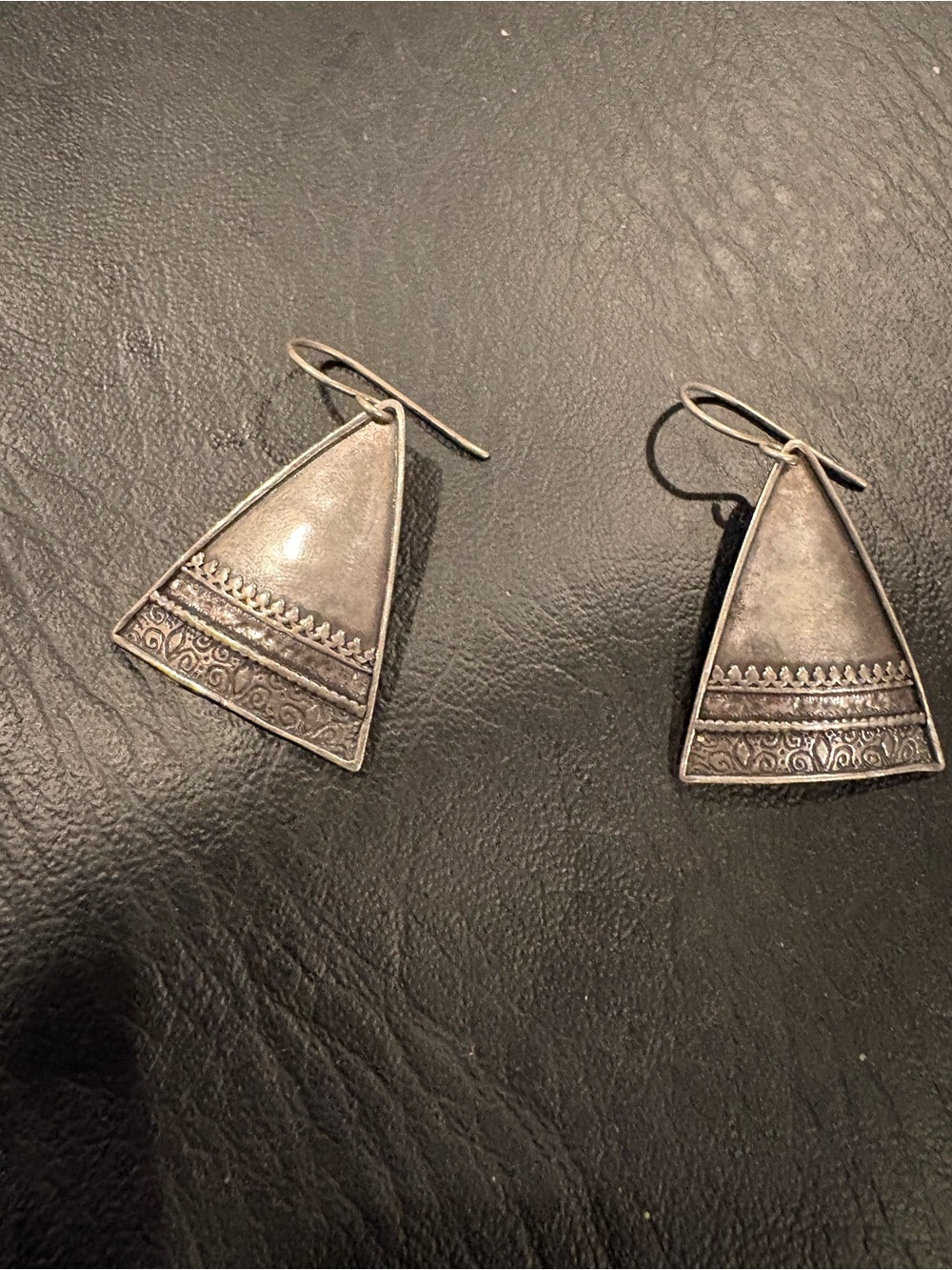 Sterling Silver-Tone Tribal Triangle Drop Earrings - Silver